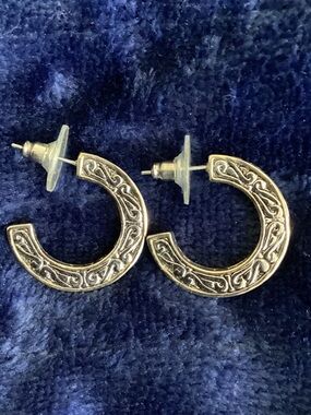 Intricate Silver-Tone Scroll Hoop Earrings